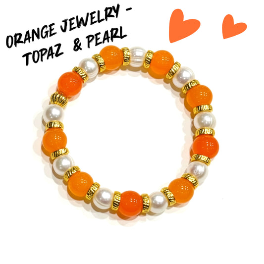 Orange Topaz - Pearl Gold Bracelet