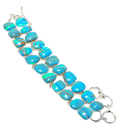 Turquoise and Sky Blue Rainbow Casilica Gemstone Sterling Silver Bracelet