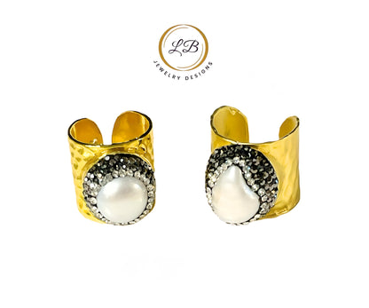 Baroque Pearl Adjustable Gold Cigar Ring