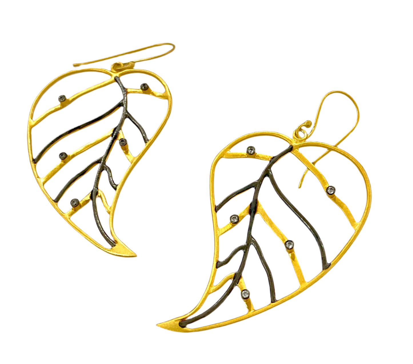 Lightweight 22k Gold Vermeil Leaf and Topaz Leaf Statement Earrings 2.75”