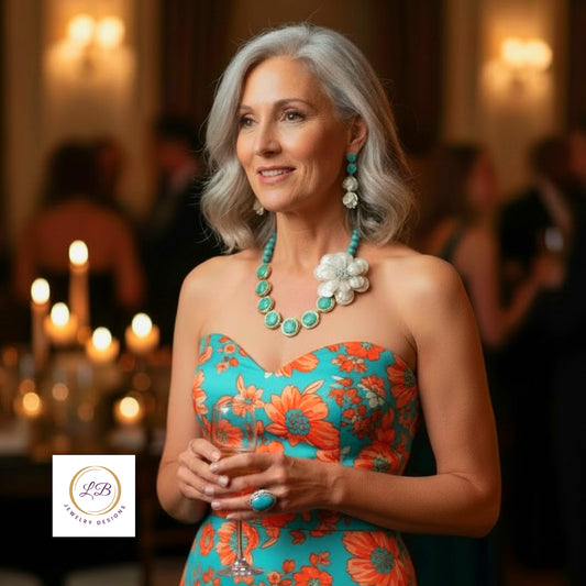 Turquoise & Pearl Pendant Statement Necklace 20”