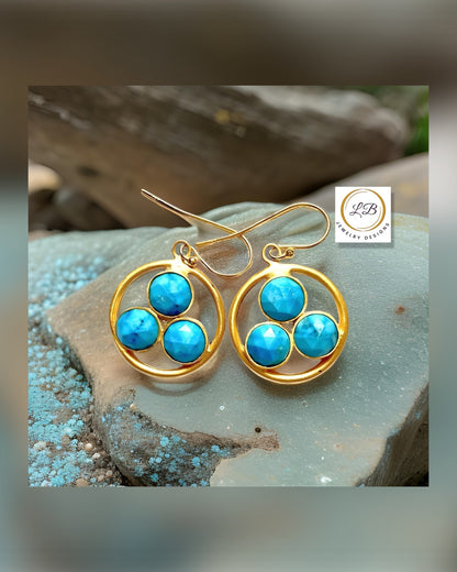 Turquoise & 18K Gold Vermeil Dangle Earrings 1.5"