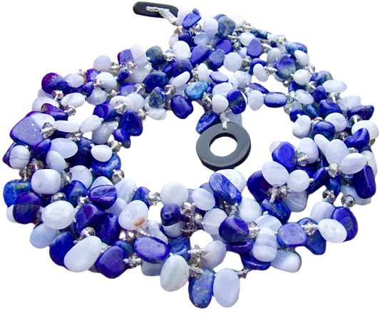 Blue Lace & Lapis Lazuli Five-Strand Statement Necklace