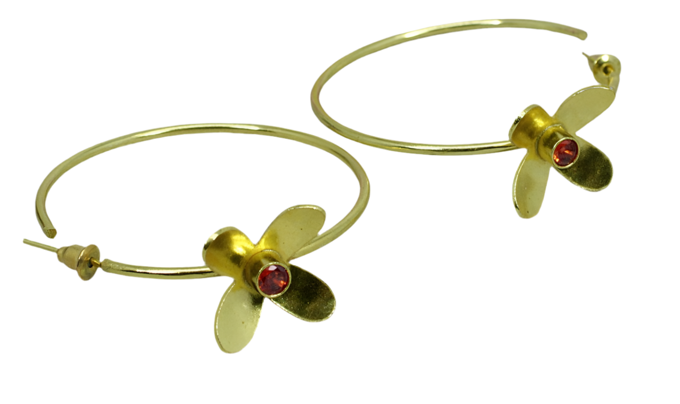 Mandarin Garnet Gemstone Flower Gold-Filled Hoop Earrings 2”