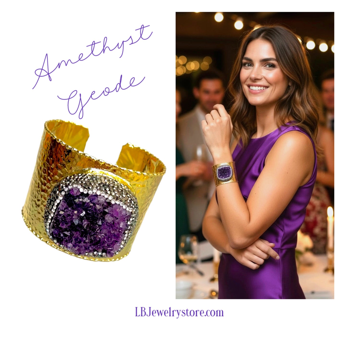 Natural Purple Amethyst Druzy Adjustable Statement Cuff Bracelet