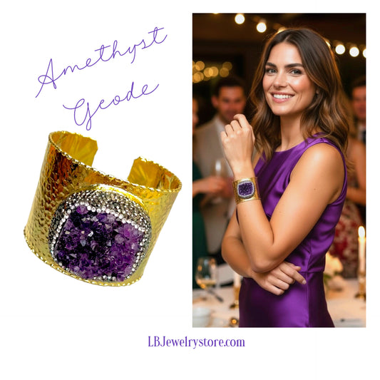 Natural Purple Amethyst Druzy Adjustable Statement Cuff Bracelet