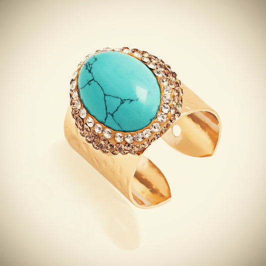 Capri Sleeping Beauty Turquoise Pavé Statement Ring – Gold Vermeil Adjustable Cocktail Ring