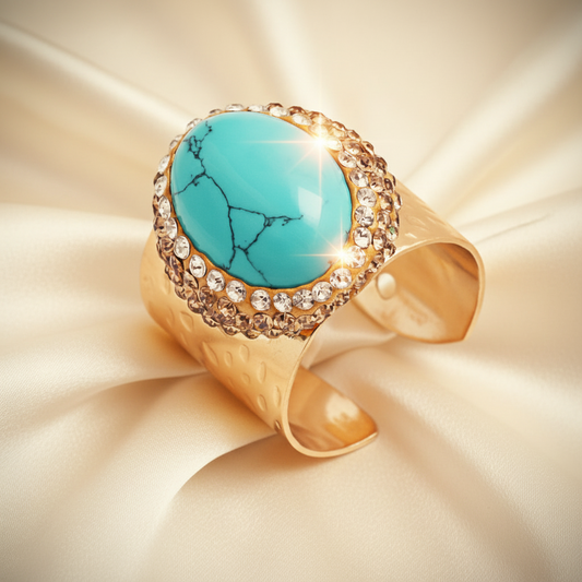 Capri Sleeping Beauty Turquoise Pavé Statement Ring – Gold Vermeil Adjustable Cocktail Ring