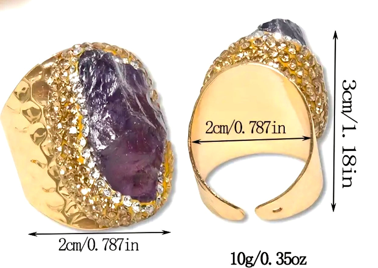 Light Purple Amethyst Geode & Pave Adjustable Ring