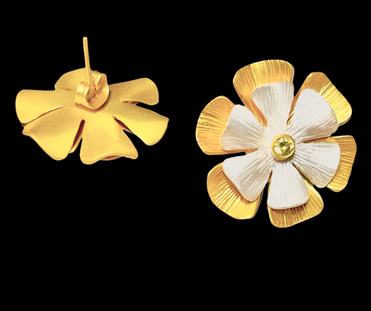 Peridot Brushed Gold & Silver Vermeil Statement Earrings