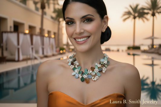 Limited Edition Chrysoprase & Pearl Floral Statement Necklace – Luxury Resort Jewelry