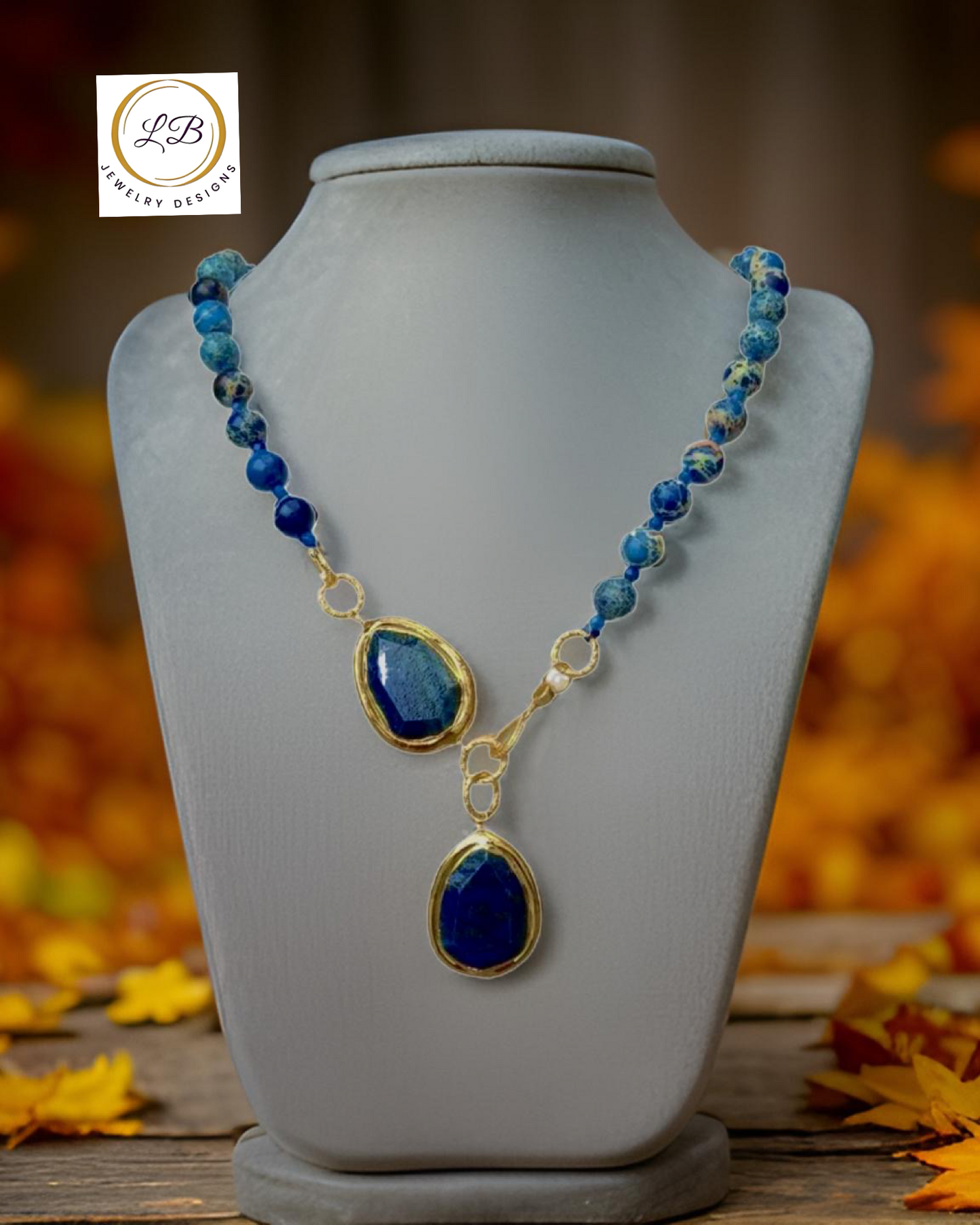 Blue Ocean Jasper & Lapis Lazuli Gemstone Statement Necklace