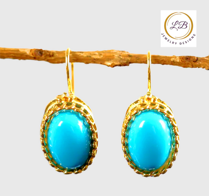 Sleeping Beauty Turquoise Gold Dangle Earrings 1.25"