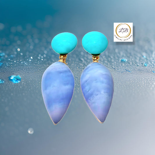 Turquoise & Blue Lace Gemstones Stud/Drop Earrings 1.2”