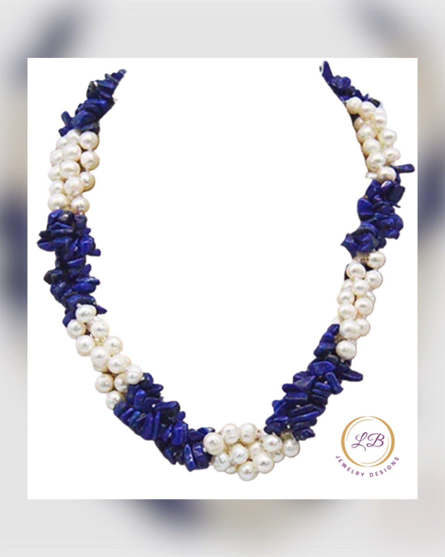 Lapis Lazuli & Freshwater Pearls Gemstone Triple-Strand Statement Necklace 18"