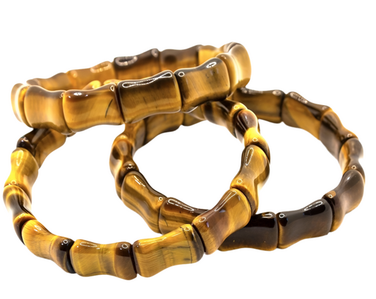 Golden Tiger's Eye Gemstone Bamboo Bangle Bracelet