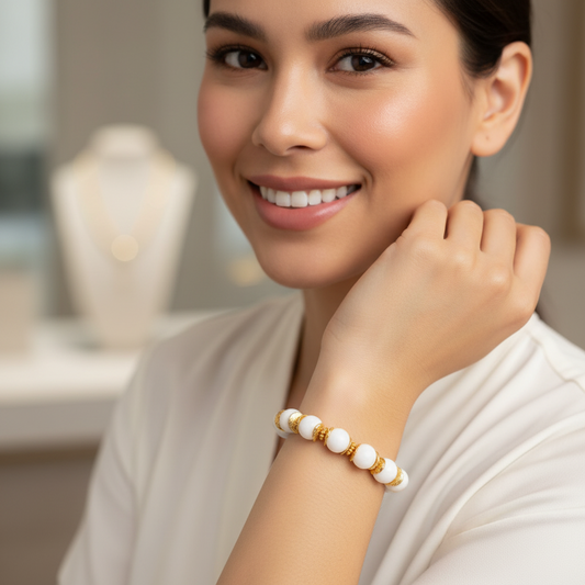 White Alabaster & 18k Gold Vermeil Bracelet