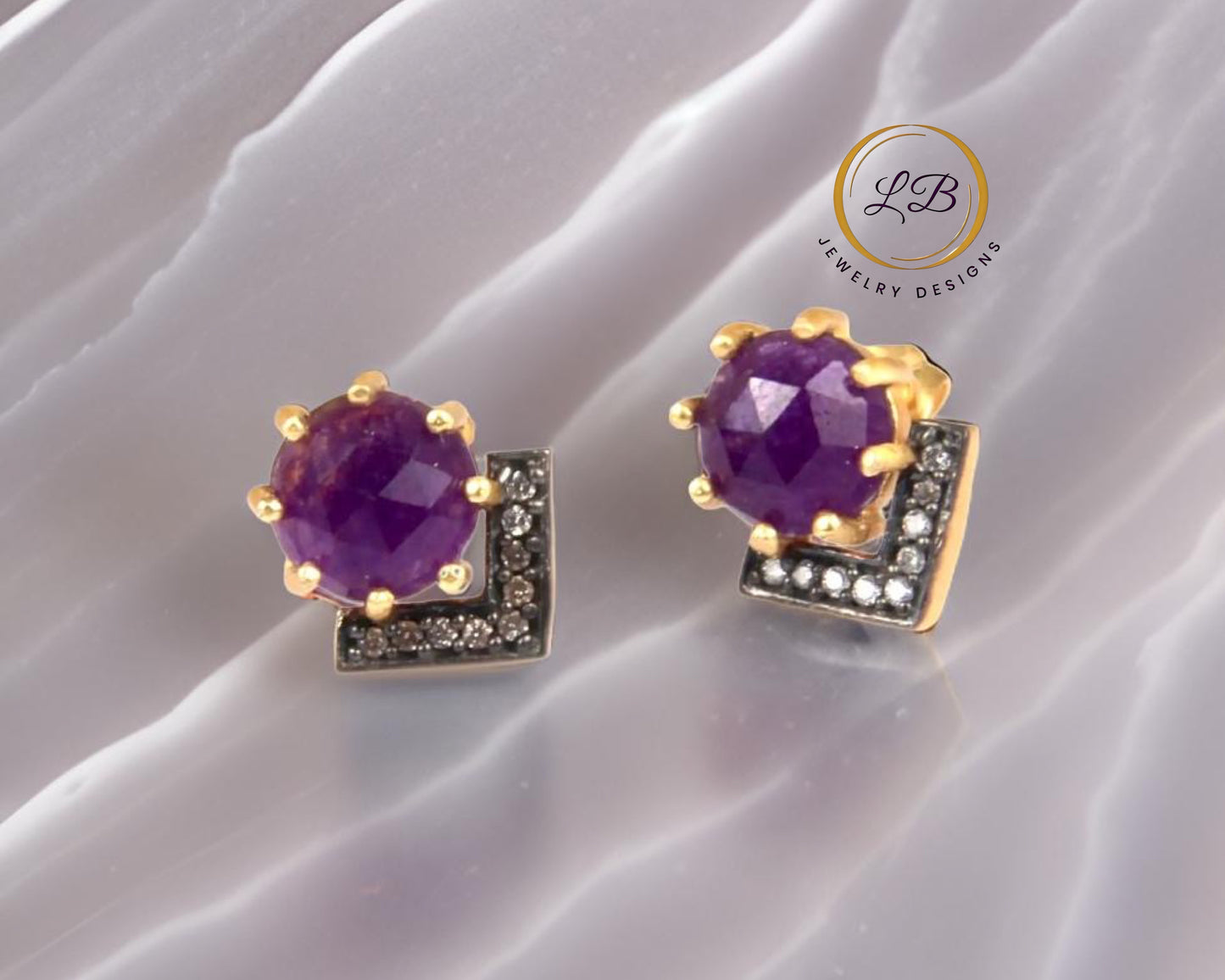 Petite Purple Aventurine and Rhodium Gold Stud Earrings