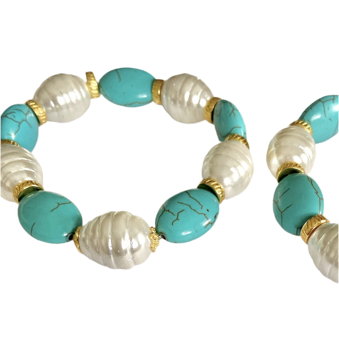 Turquoise & Freshwater Pearls Statement Gemstone Bracelet