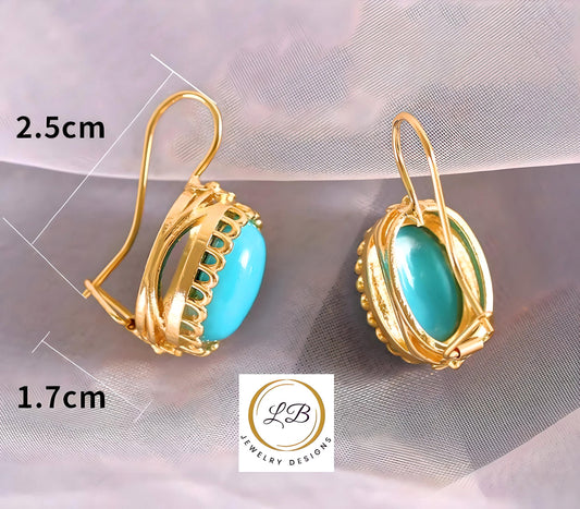 Sleeping Beauty Turquoise Gold Dangle Earrings 1.25