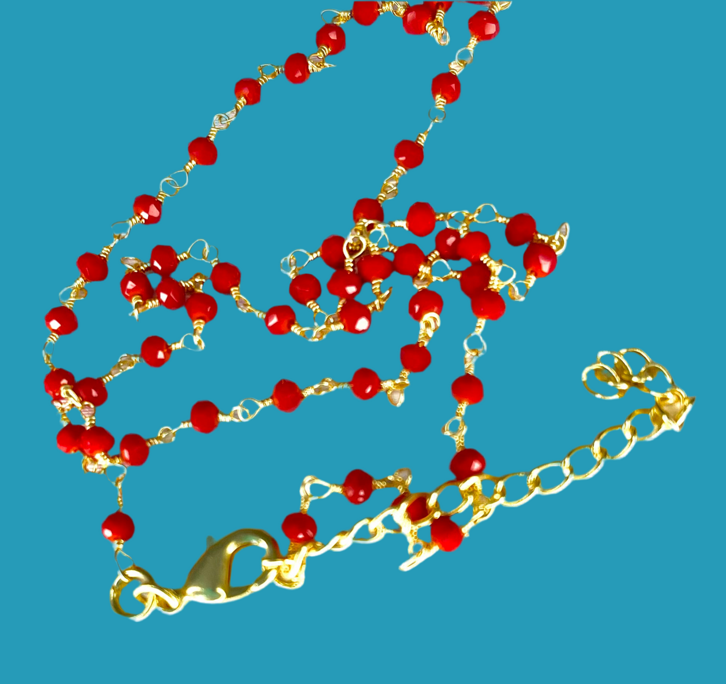 Red Coral Gold Chain Minimalist Necklace