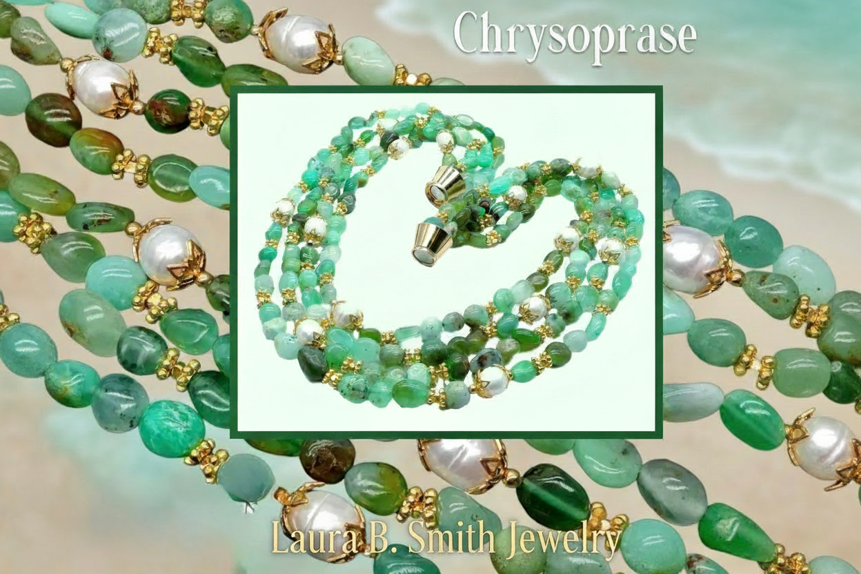 Chrysoprase & Pearl Multi-Strand Necklace  - Limited Edition Luxury Green Gemstone Statement Necklace