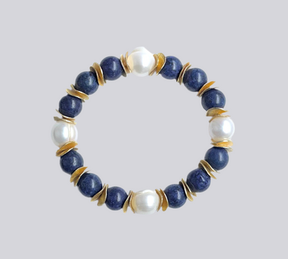 Lapis Lazuli & Pearl Beaded Bracelet