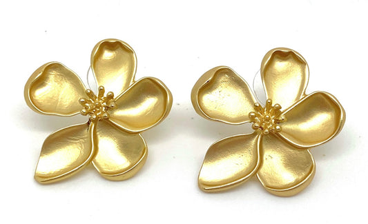 Gold Tone Flower Statement Earrings