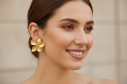 Gold Tone Flower Statement Earrings