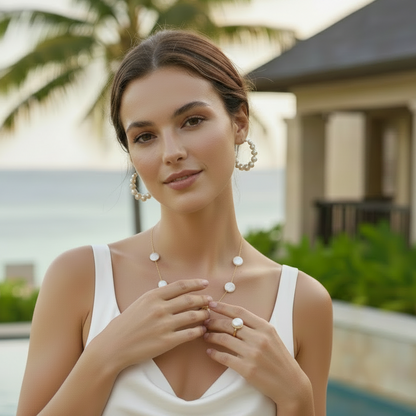 Montecito Coin Pearl Necklace & Hoop Earring Set - Coastal Luxury Jewelry