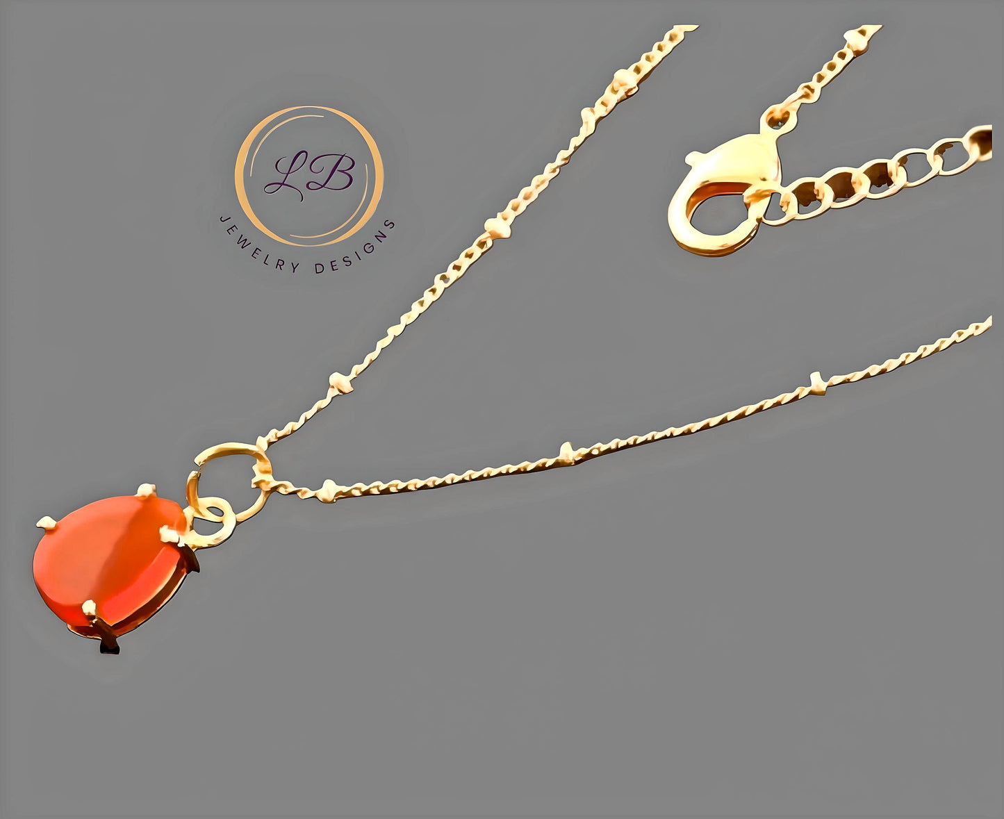 Minimalist Orange Carnelian Gemstone Gold Pendant Necklace 18”