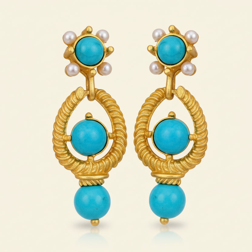 Capri Turquoise & Pearl Halo Vermeil Drop Earrings