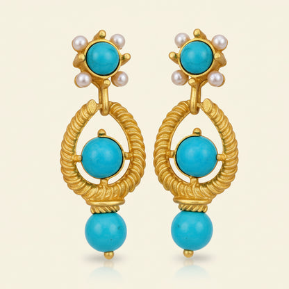 Capri Turquoise & Pearl Halo Vermeil Drop Earrings