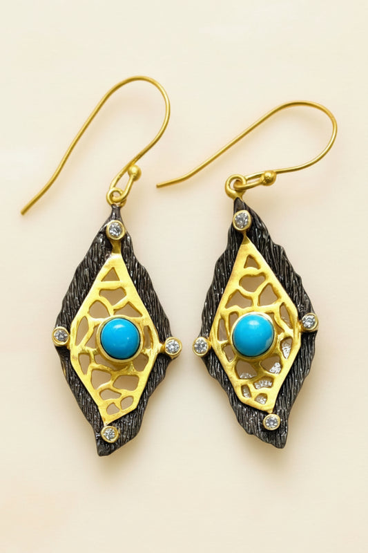 Capri Noir Turquoise Filigree Vermeil Statement Earrings