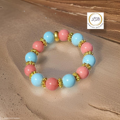 Turquoise & Rhodochrosite Gemstone Gold Beaded Bracelet