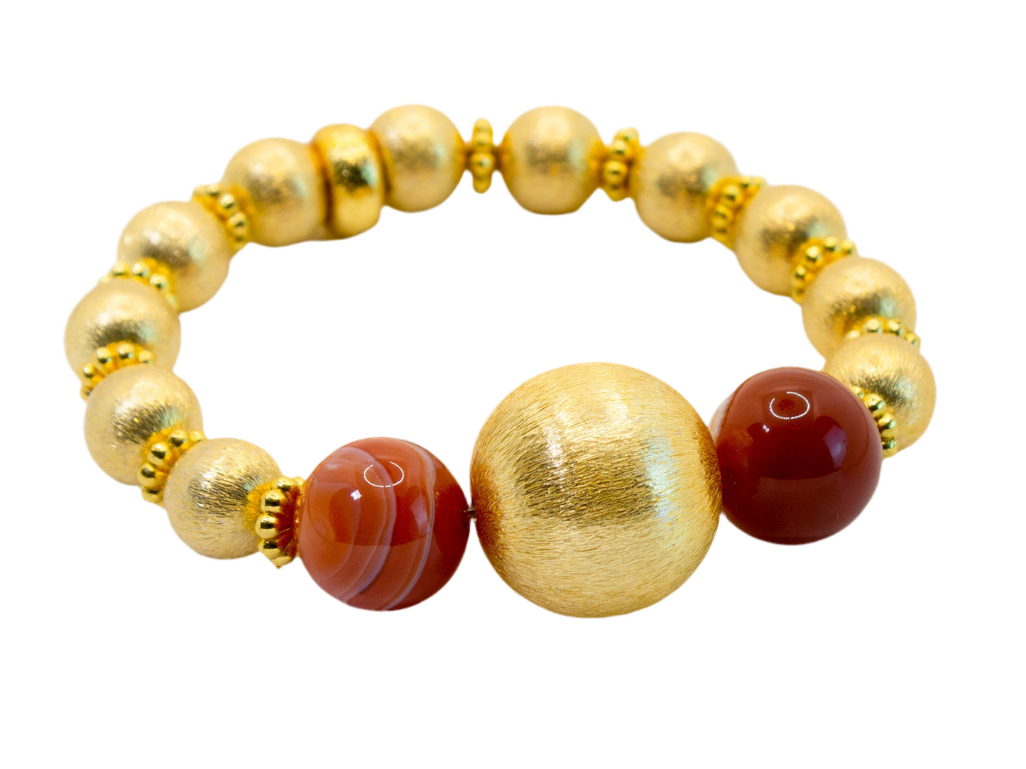 Orange Striped Agate & 18k Brushed Gold Vermeil Beaded Bracelet