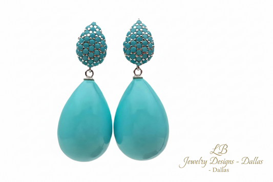 Sleeping Beauty Turquoise Earrings - Pave Crystal Teardrop Statement Earrings 1.4”