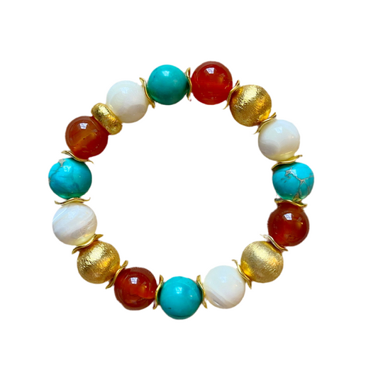 Carnelian, Turquoise & Mother of Pearl Gemstone Bracelet