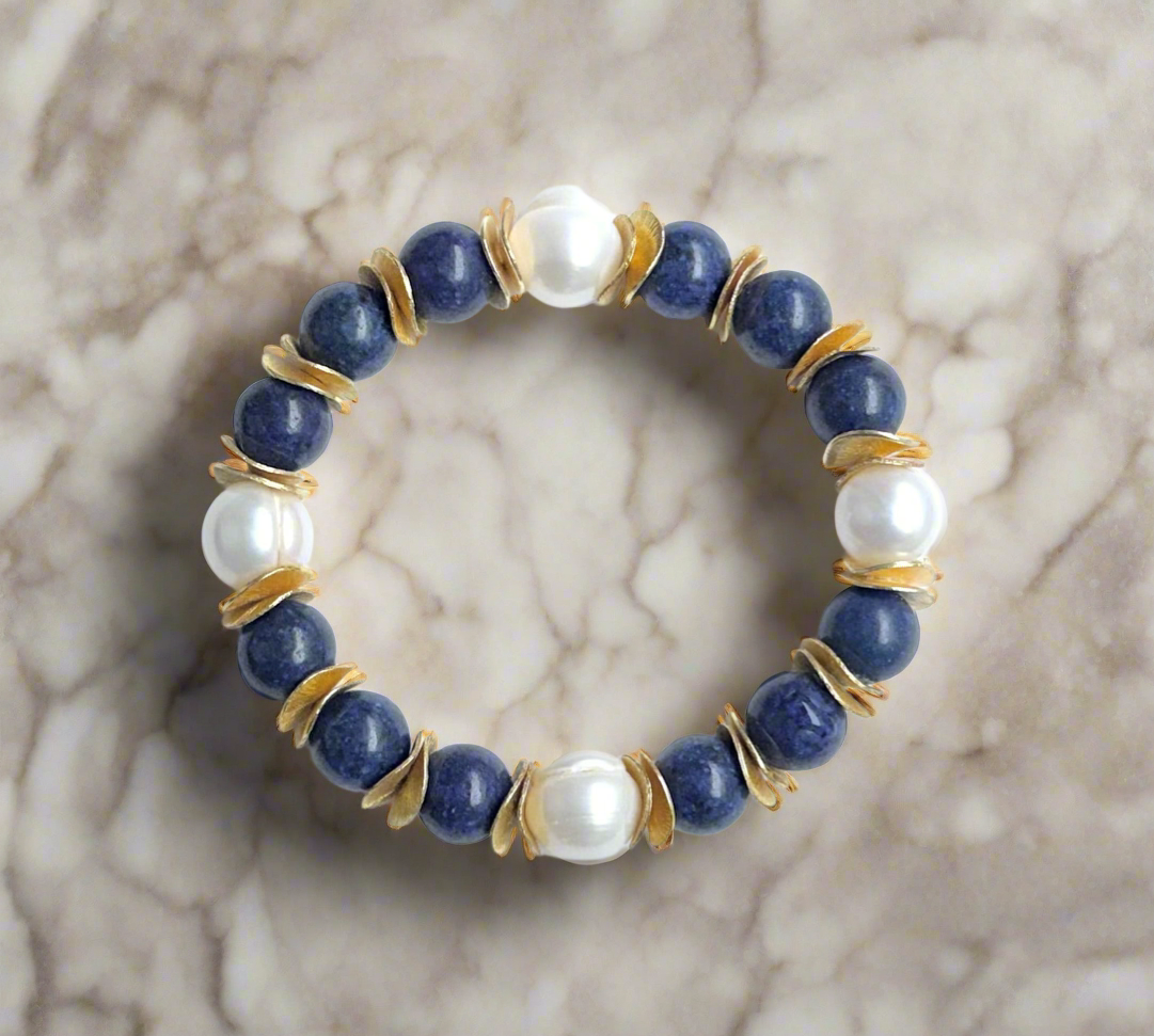 Lapis Lazuli & Pearl Beaded Bracelet