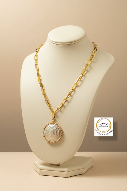 Sterling Silver - White Topaz Medallion Pendant Chain Necklace