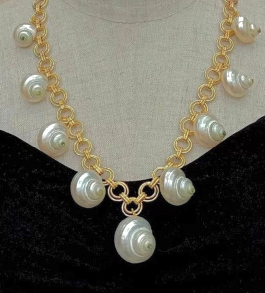 Stylish White Sea Shell Charms Gold Chain Necklace