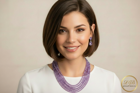 Rare Natural Purple Amethyst Multi-Strand Gemstone Statement Necklace