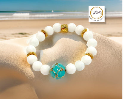 Alabaster & Turquoise Gemstone Enamel Beaded Bracelet