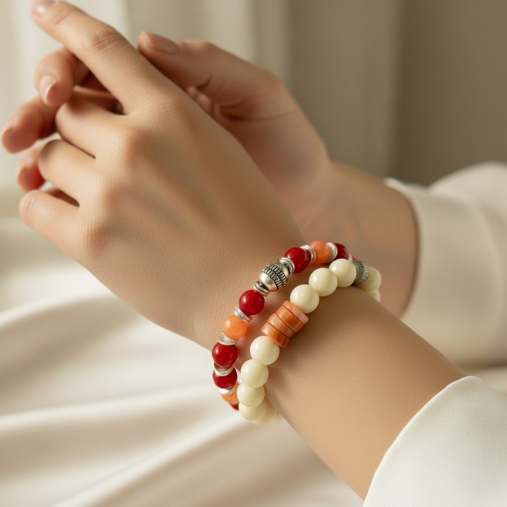 Capri Rosso Coral & Ivory Branch Statement Necklace with Coordinating Bracelet Set