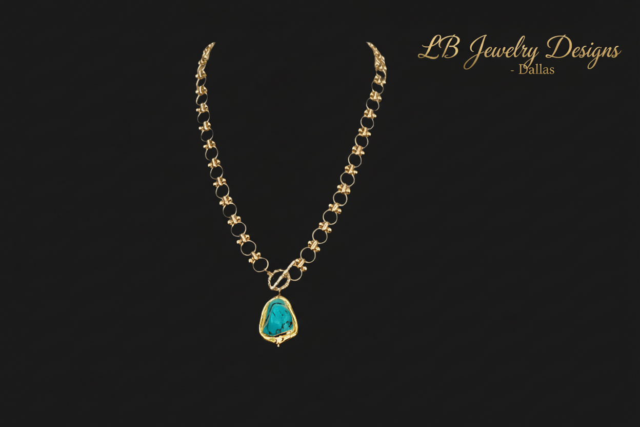 Turquoise Necklace Set - Lapis Lazuli Layered Gemstone Necklace with Gold Pendant & Bracelet