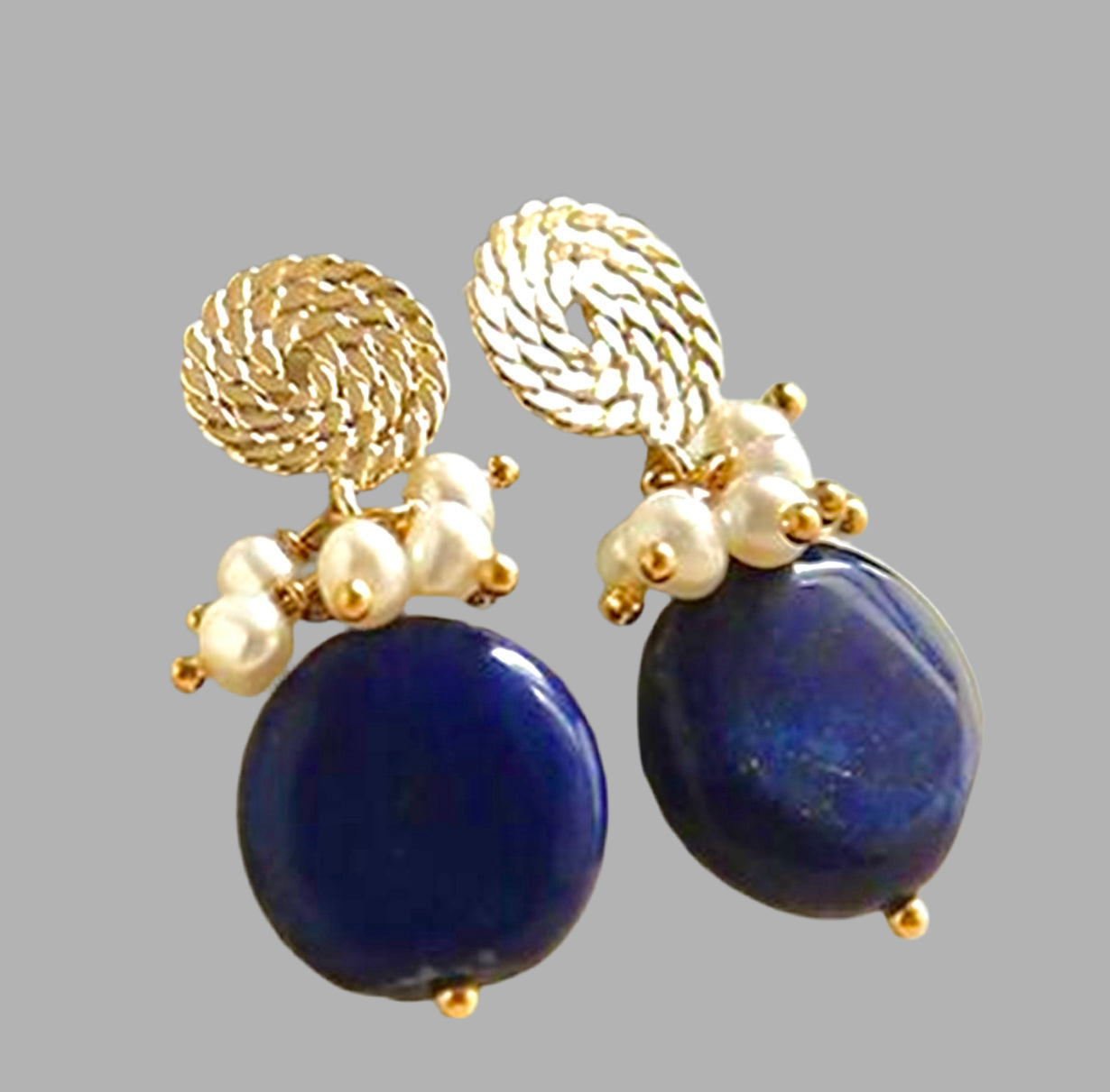 Lapis Lazuli & Freshwater Pearl Stud Earrings