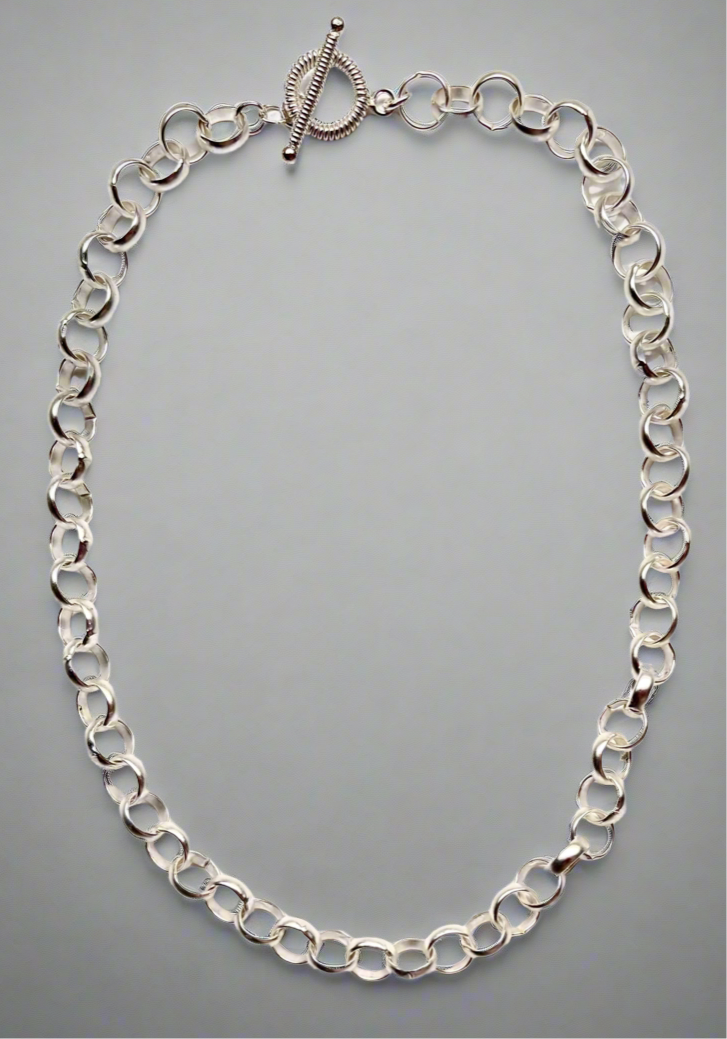 Silver Chain Rolo Cable Necklace 18”