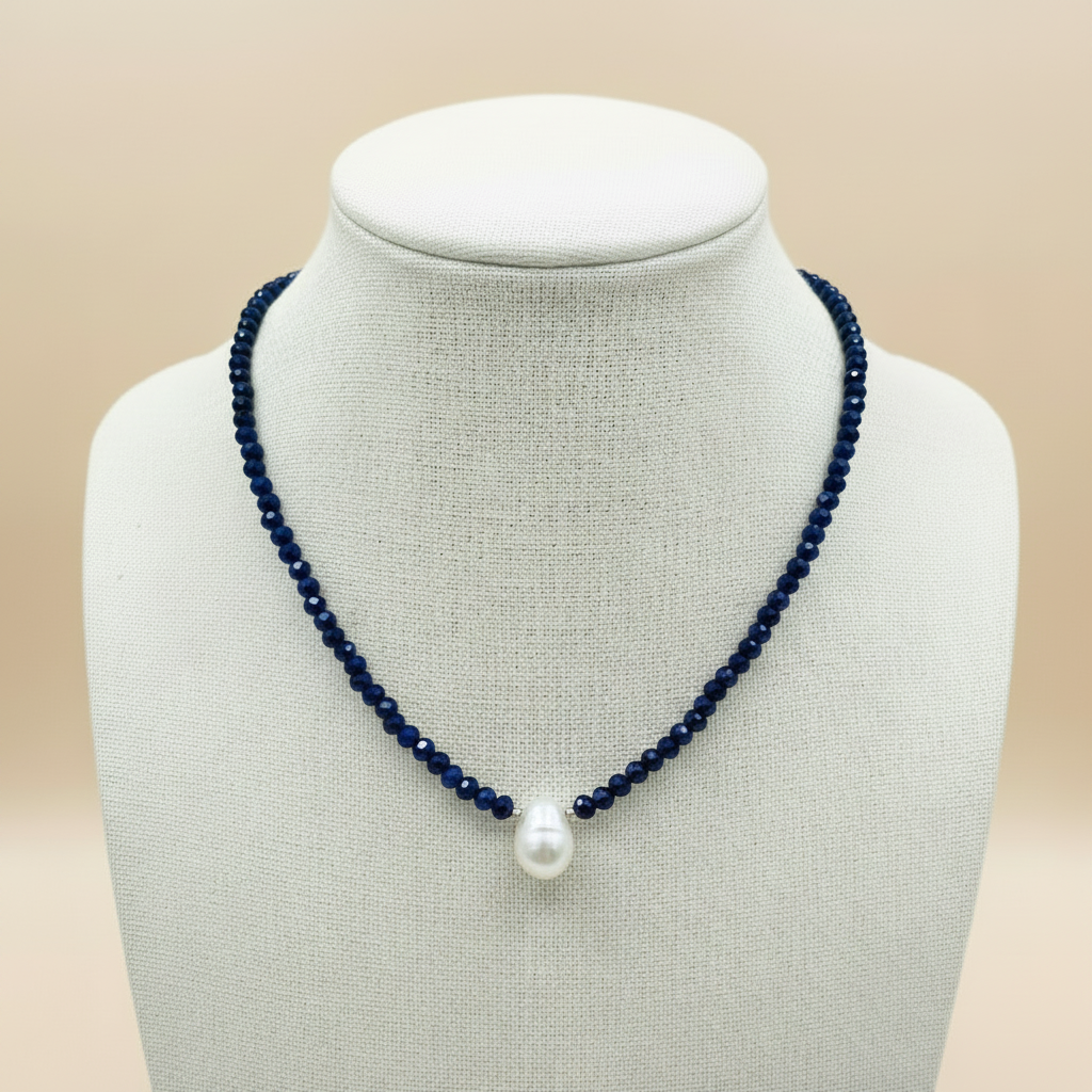 Capri Cobalt Blue Spinel & Freshwater Pearl Necklace – Coastal Luxury Gemstone Necklace