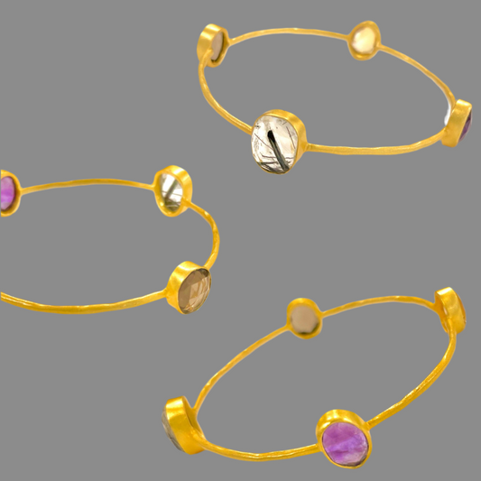Gold Multi-Gemstone Bangle Bracelet 7.5"