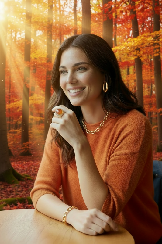 Bright Orange Carnelian and Pave Adjustable Cigar Ring